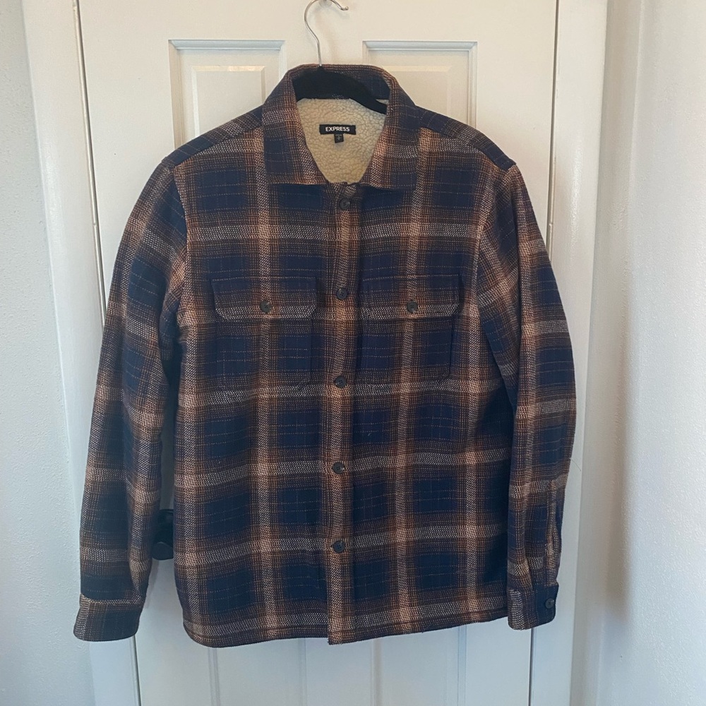 Express Plaid Button-Up Shirt Jacket